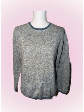 Vintage Haband Women’s M Blue White Marled Knit Crewneck Pullover Sweater